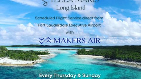 A flyer for Makers Air, offering daily flights to Staniel Cay in the Bahamas.