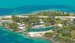 An aerial view of Staniel Cay, a tranquil island in the middle of the ocean.