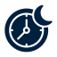 Icon of a clock with a crescent moon, indicating night time.
