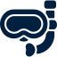 Icon of a snorkel and diving mask in dark blue.