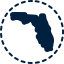 Outline of Florida state inside a dotted circle.