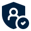 Dark shield with person icon and check mark, symbolizing security or verified status.