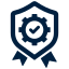 Shield with checkmark and ribbon icon, symbolizing security or certification.